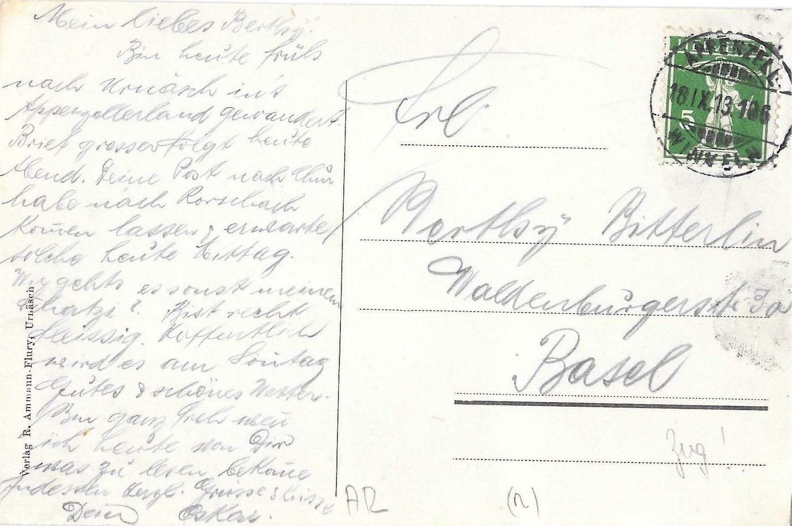 Cartoline postali: Urnäsch Ansicht mit Dampfzug – Usato da Olten venduto da clotaldi 1
