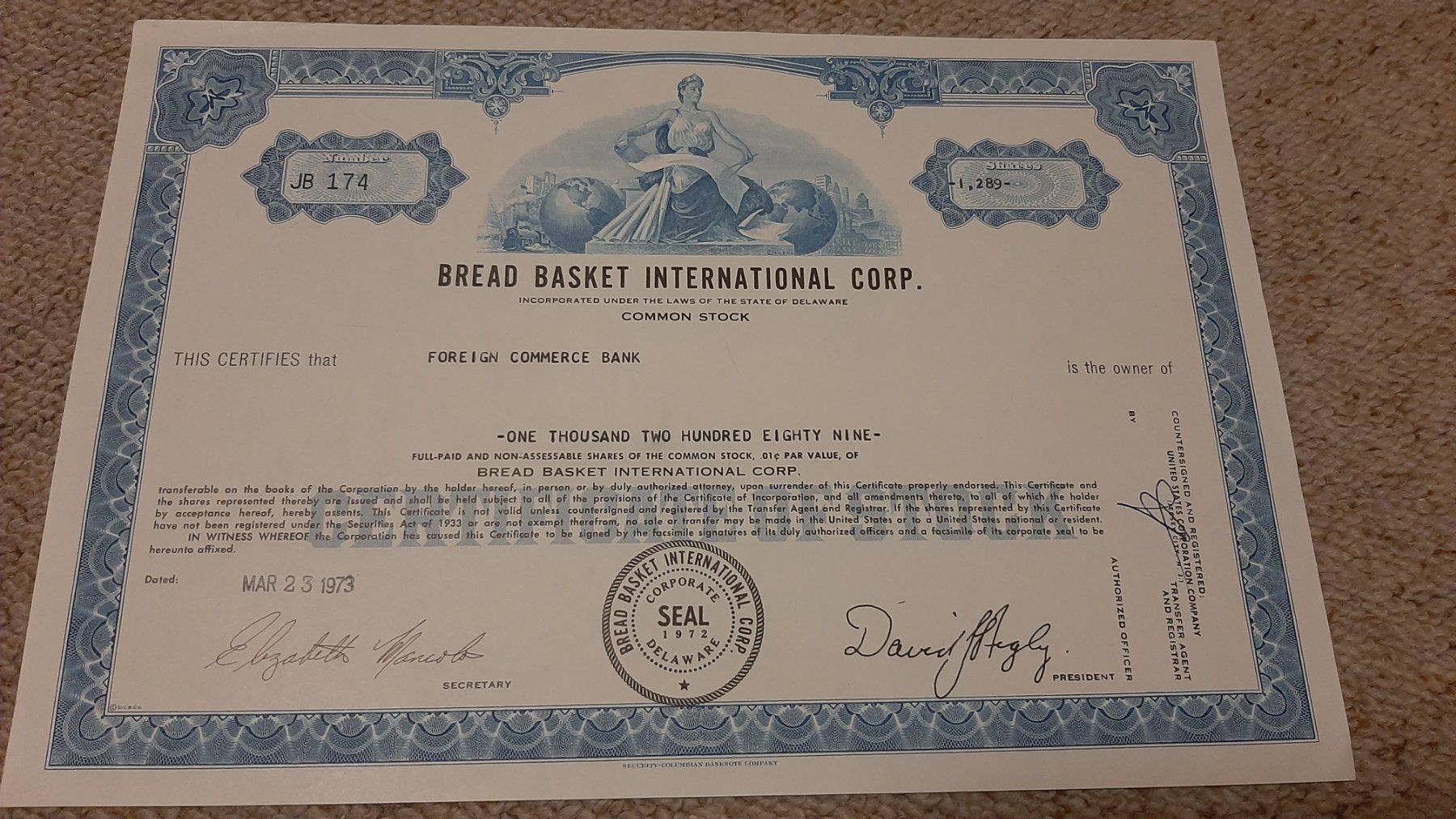 Documenti: Aktie Bread Basket International corp. – Usato da Porza venduto da ulletta1 2