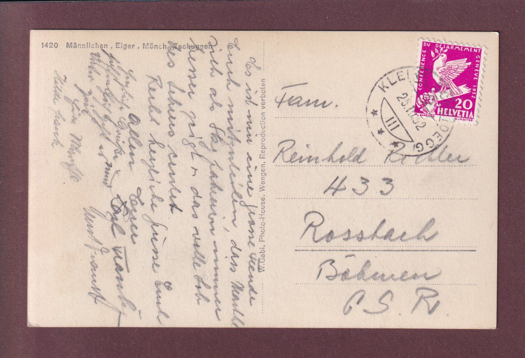 Cartoline postali: MÄNNLICHEN - Eiger - Mönch - Tschuggen - 1932 – Usato da Pully venduto da nicecards 1