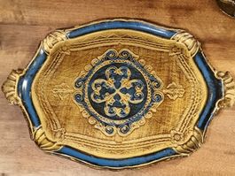 Grosses Florentiner Tablett blau-gold 50 cm