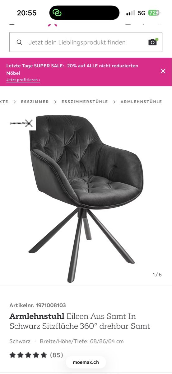 Mömax Set de table et chaises: Esstisch Holznachbildung mit 4 Stühlen dunkelgrau – Neuf (Voir description) à Horn par Hailey00 2