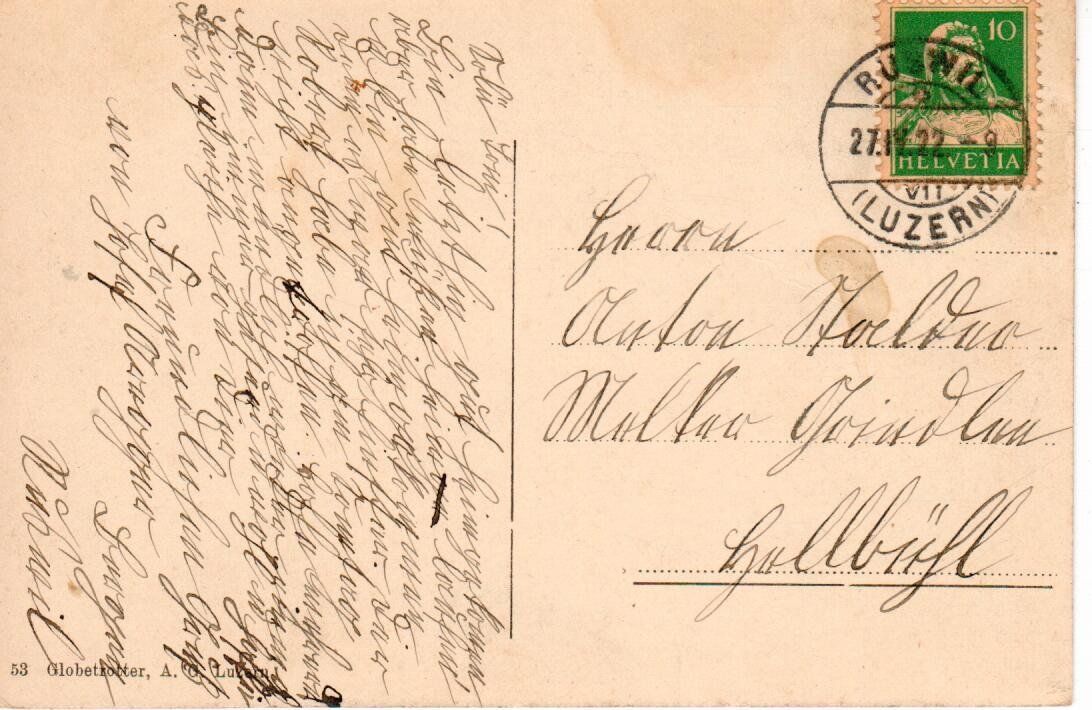 Cartoline postali: Ruswil 1922 – Usato da Wolhusen venduto da Curver9 1
