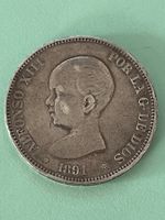 1891 ALFONSO XIII 5 PESETAS PGM (91) SILBER