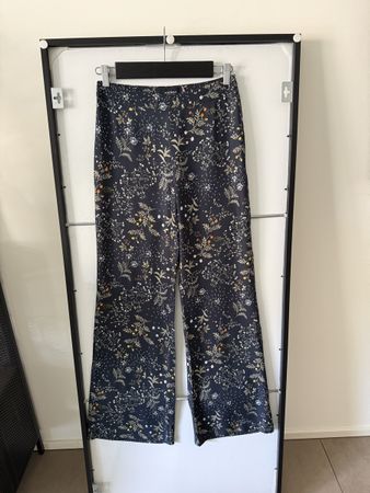 Motivi Hose Floral Viskose Blau Wide Leg, Gr. S