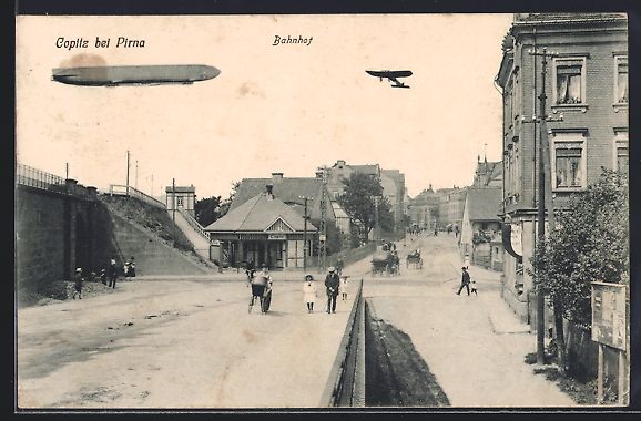 Cartes postales: AK Copitz, Zeppelin über dem Bahnhof – D'occasion à Berlin par bartko-reher