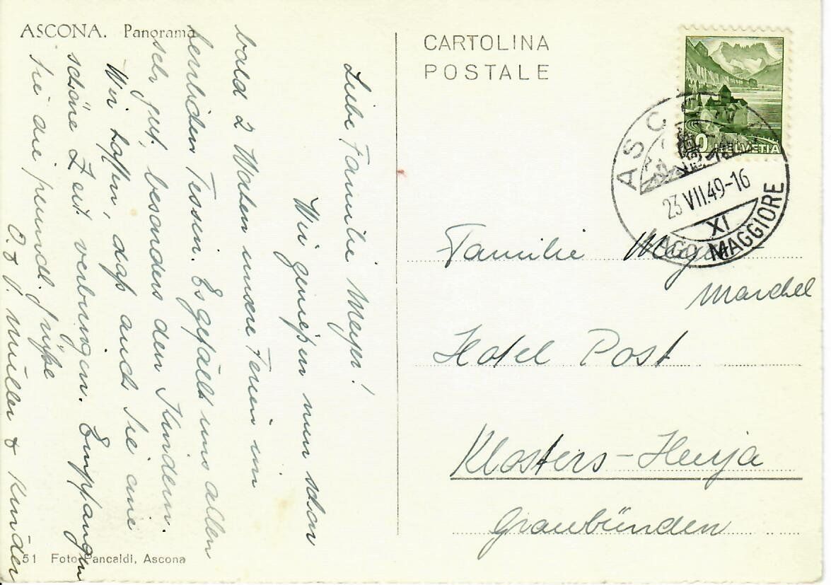 Cartoline postali: Ascona Panorama 1949 – Usato da Hochdorf venduto da Ziegel-16 1