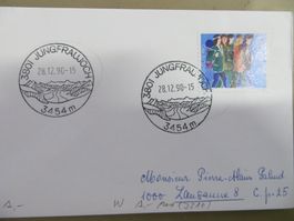 Gelaufenes Kleinbrieflein Sonderstempel Jungfraujoch 1990
