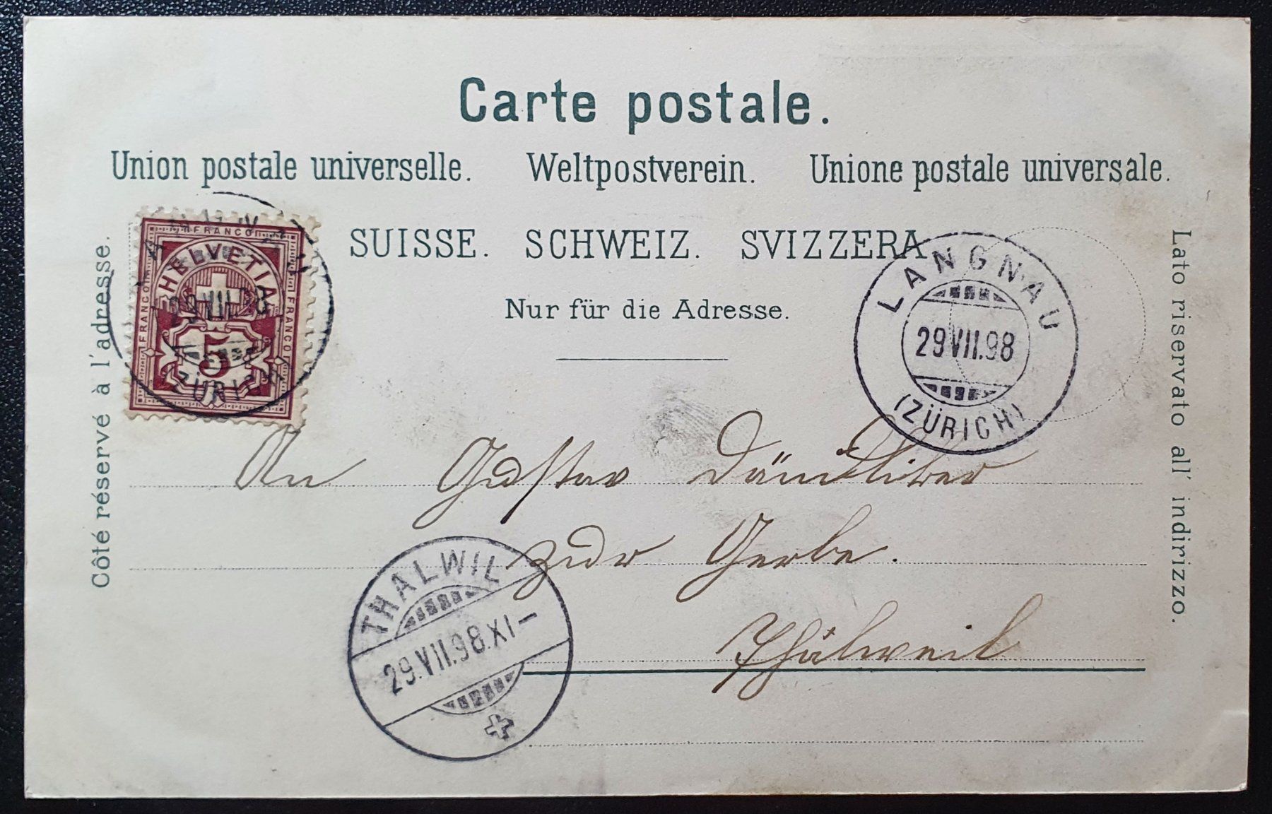 Cartoline postali: Gruss aus Adliswil 1898 - TOP – Usato da Kreuzlingen venduto da Rschweiz1 1