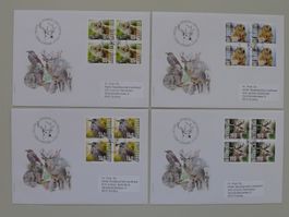 2014, Nr.1520-1523 (Waldtiere) 4 Briefe mit Viererblocks !