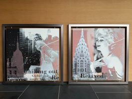 2 Bilder von Marilyn Monroe mit New Yorker Wahrzeichen