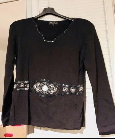 Schwarze Bluse mit Perlen Stickerei Gr. 40 - 42