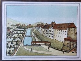 Kupferstich koloriert, Stadtansicht gerahmt Winterthur, rar