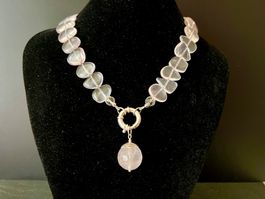 Rosenquarz Anhänger Kette - Sterling Silber