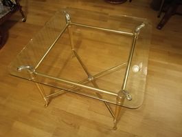 Vintage Glas-Couchtisch – goldfarbenes Metall & Acryl