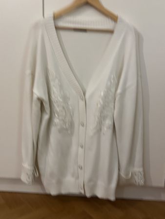 Weisser Cardigan Oversize mit Pailetten L/M