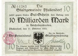 Pfullendorf 10 Mrd.Mark Stempel rot 31.10.1923 VZ-VZ+