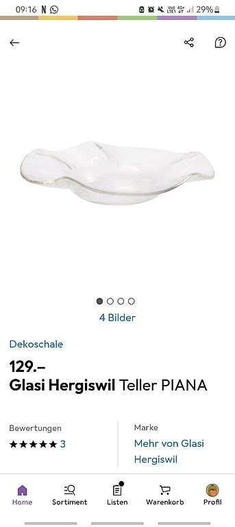 Glasi Hergiswil Piatti di portata: Glasi Hergiswil Früchteschale – Usato da Winterthur venduto da PFINGSTROSE07 1