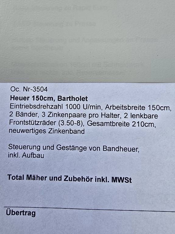 Tutte le macchine: Heuer 150cm Bartholet – Usato da Grossdietwil venduto da Nboelsterli 1