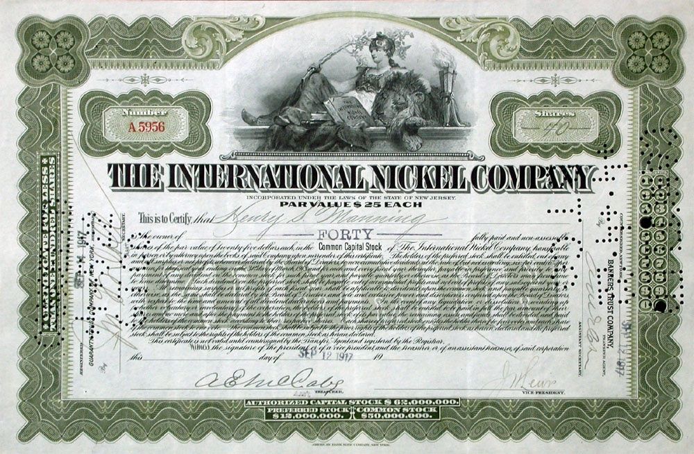 Dokumente: International Nickel Company - 1918 – Gebraucht aus Solothurn von Sgasche