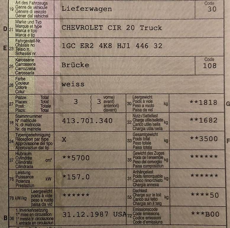 Automobili: 1987 Chevrolet R20 Pickup – Usato da Untervaz venduto da stcklr 3