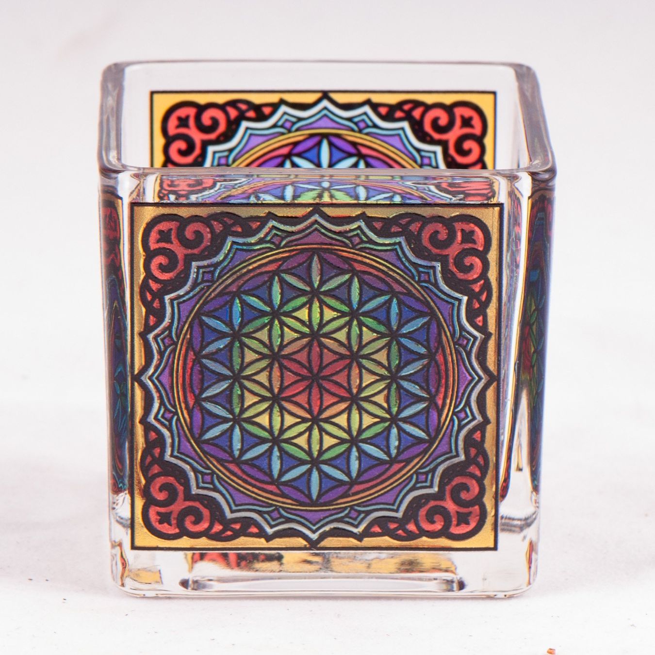 Kerzenständer: Teelichtglas - Blume des Lebens – Neu und originalverpackt aus Mauren von Yeelen