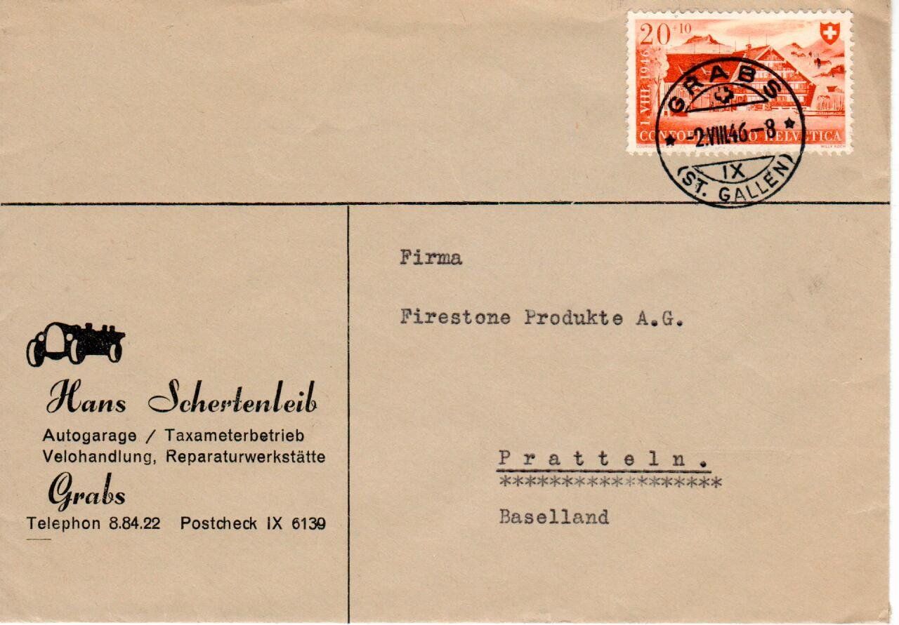 Tutti i francobolli: Brief, Hans Schertenleib Garage Grabs 1946 – Usato da Wolhusen venduto da Curver9