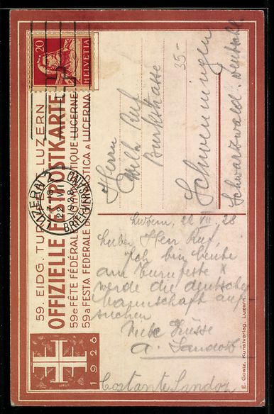 Cartoline postali: Luzern, 59. Eidg. Turnfest 1928, Kugelst – Usato da Berlin venduto da bartko-reher 1
