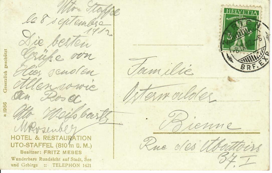 Cartes postales: Hotel und Restaurant Uto Staffel   1912 – D'occasion à Hochdorf par Ziegel-16 1
