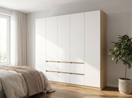 Drehtürenschrank 226 cm Alpinweiss Eiche | 6 Schubladen
