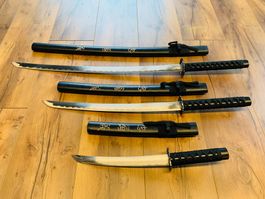 3 tlg. Katana Schwert mit Scheide 50cm 78cm 99cm SCHWARZ NEU