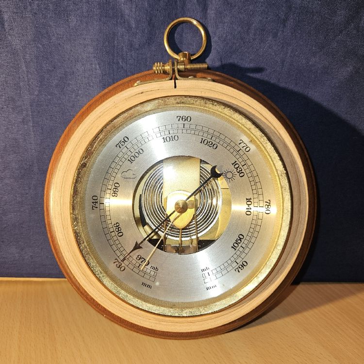 Barometer Messing Holz Wetterstation 18cm Durchmesser Vintag (Gebraucht ...