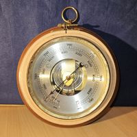 Barometer Messing Holz Wetterstation 18cm Durchmesser Vintag