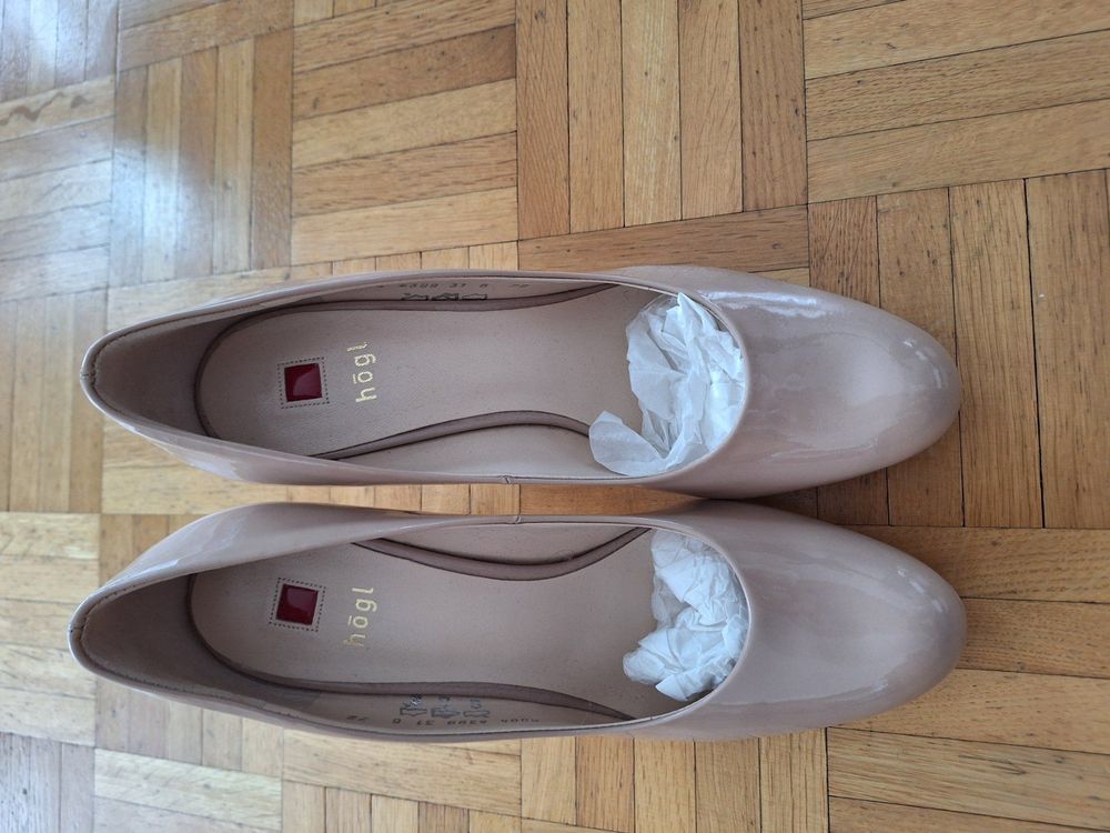 Högl Décolleté Donna In Pelle Verniciata Beige Con Tacco A Spillo 6 Cm - Stivaletti Eleganti, Suola TPU, Fodera In Pelle, Taglia 35 EU