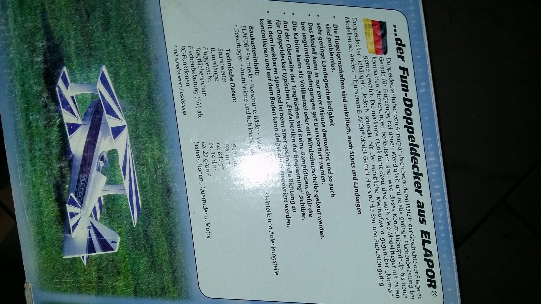 Multiplex RC Modellbau: Multiplex Gemini BK - der Fun-Doppeldecker aus Elapor® – Neu und originalverpackt aus Oschwand von Thermik-XL 7