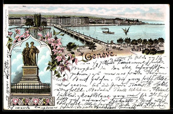 Cartoline postali: Litho Genève, Jetée, Monument national – Usato da Berlin venduto da bartko-reher