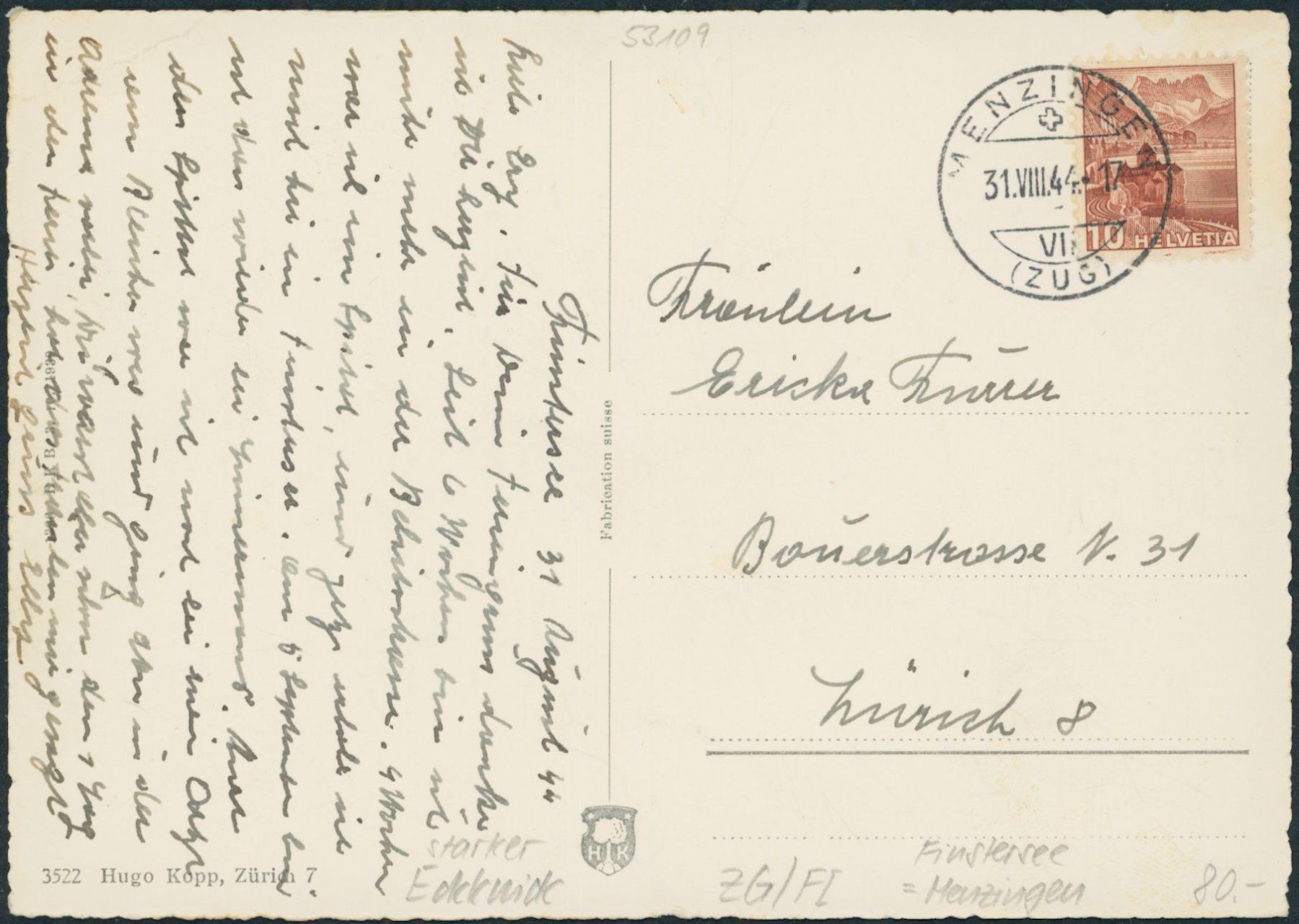 Cartes postales: ZG Finstersee - Menzingen – D'occasion à Schindellegi par dormay 1
