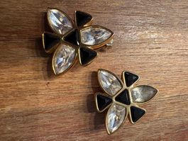 Elegante Vintage Ohrclips, Goldfarben mit Steinen, Top!