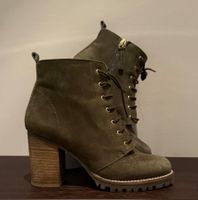 Khaki Schnürstiefeletten in Wildlederoptik, Grösse 37