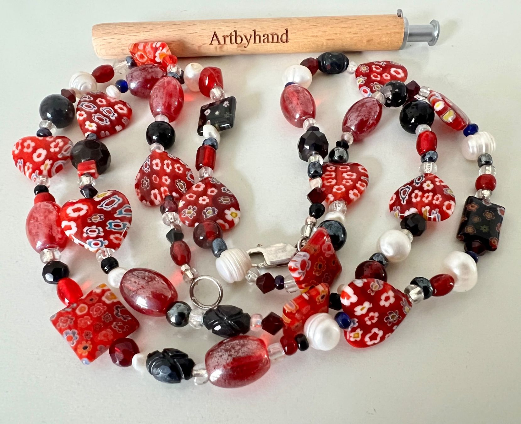 Catenine: Murano Millefiori Longkette echte Perlen & Silber 925 86cm – Usato da Ruswil venduto da artbyhand 6