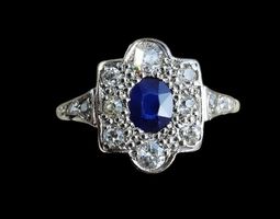 Antiker Saphir Ring mit Diamanten Platin und Gold 18kt 750