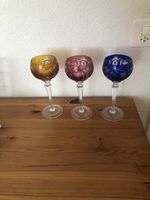 3 Weingläser farbig mit Schliff Kristallglas guter Zustand