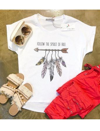 T-Shirt weiss Federn Spirit Gr. 36-42