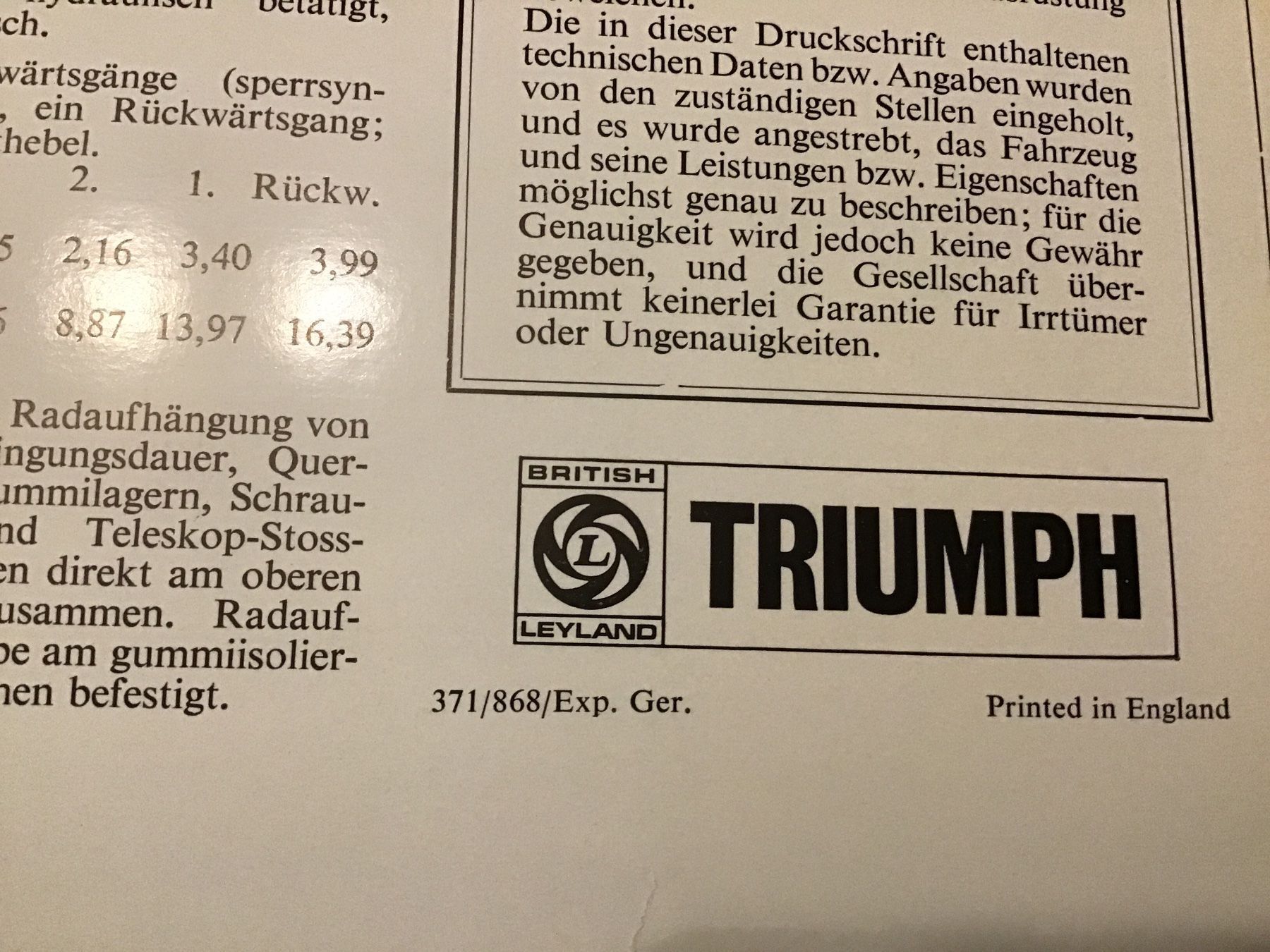 Triumph Documenti: Triumph 1300 Verkaufsprospekt 1971 – Usato da Scherzingen venduto da Starseller62 8