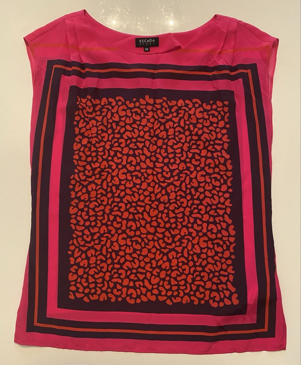 Escada Blusen: Escada Seidenbluse, Gr. 34, pink/rot/schwarz – Gebraucht aus Grabs von blueye57