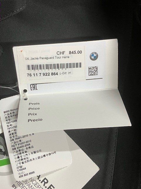 BMW Vestes: BMW Motorrad Jacke Paceguard Tour 54 – Neuf (Voir description) à Winterthur par Giz 4
