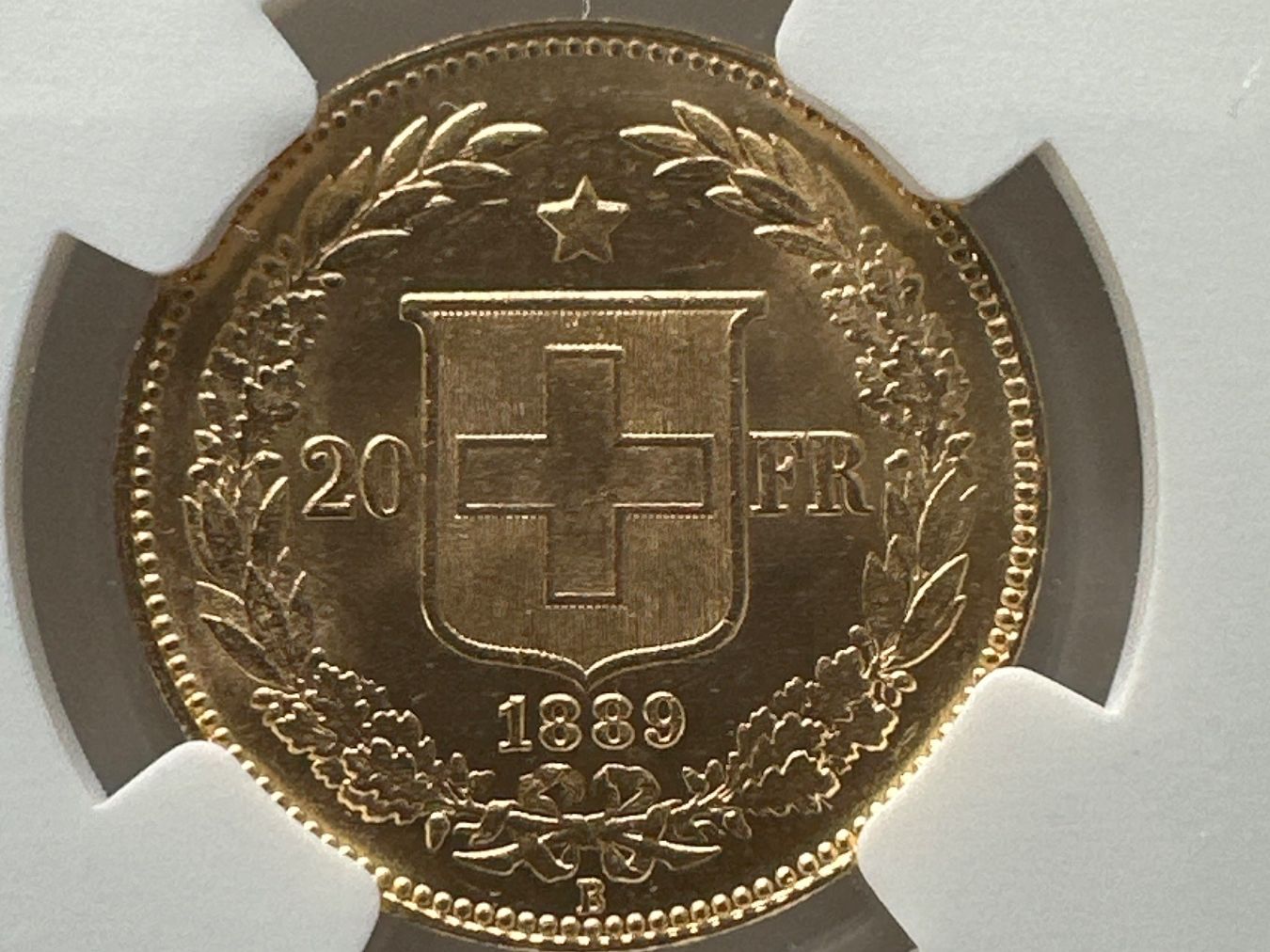 Alle Münzen: 1889B Helvetia, G20F, MS62, stgl – Gebraucht aus Erlach von gubbe1 1