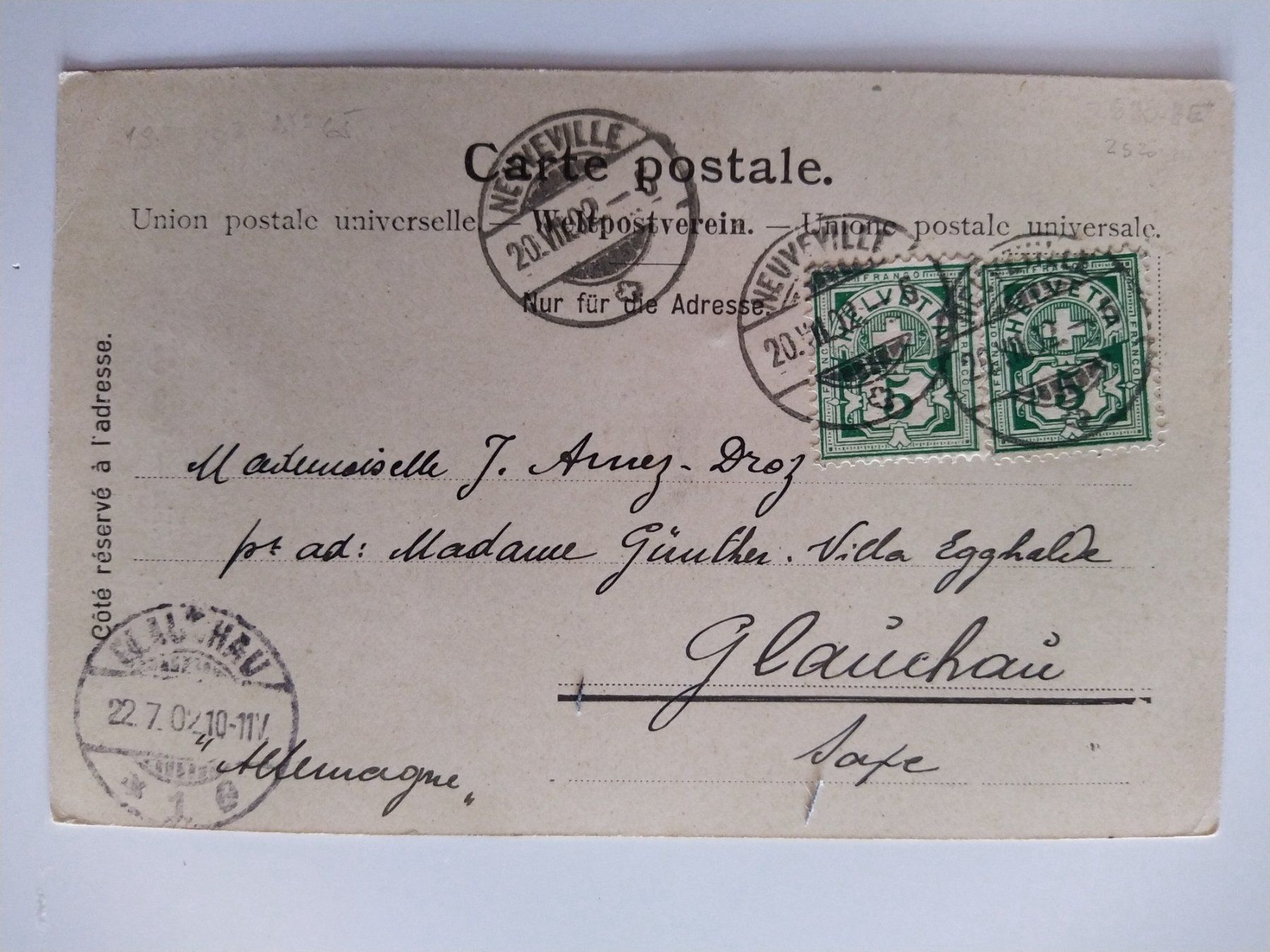Cartoline postali: Alte Ansichtskarte Neuveville 1902 – Usato da Ohmstal venduto da Lebensfreude05 1