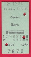 KARTON BILLETT, GENÈVE - BERN, 1.KLASSE, RETOUR, 21.12.1984