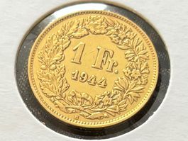 Schweiz 1 Silber-Franken 1944 B vzgl vergoldet Helvetia