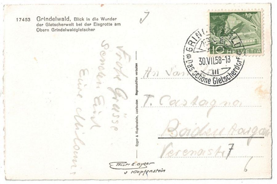 Cartoline postali: Grindelwald, Eisgrotte, Seilschaft, gelaufen 1958 – Usato da Frauenfeld venduto da POML 1